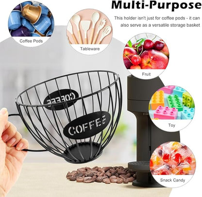 Coffee Pod Holder Large Capacity K Cup Holder for Counter,Coffee Filter Holder Black Wire Coffees Storage Basket for Kitchen Countertop,Coffees Bar,Coffe-e Station Organizer