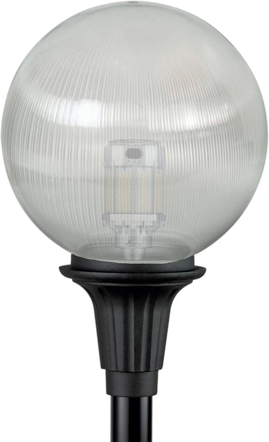 KASTLITE Premium Lamp Post Globe Combo Lighting Fixture | 16" Prismatic Lens with Black Aluminum Heavy Duty Fitter for 3" Diameter Posts (Post Not Included) | Comes with Adjustable LED Bulb