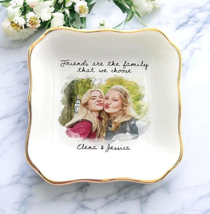 Chillever Personalized Besties Photo Ring Dish, Custom Jewelry Dish Gift for Besties, Soul Sister Trinket Gift for Long Distance Friendship Women BFF Christmas Birthday Wedding Gifts DS4