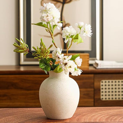 Handmade White Ceramic Vase - 6.1 Inch Farmhouse & Boho Decor for Living Room, Rustic Wabi-Sabi Centerpiece for Wedding, Fireplace Mantel