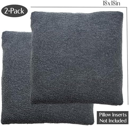 SAMIAH LUXE Grey Teddy Boucle Pillow Covers 18x18 2pcs for Home Living Room Decor, Sherpa Textured Decorative Throw Pillow Covers for Boho Decor, Square Throw Cushion Euro Shams for Modern Farmhouse