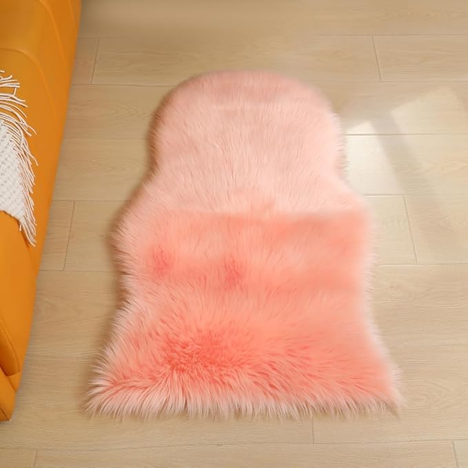 Faux Fur Small Rug 2 x 3 ft Pink Shaggy Sheepskin Machine Washable Fuzzy Area Rug Super Soft Fluffy Plush Carpet for Bedroom Living Room Floor Nursery Kids Room Bedside Rug