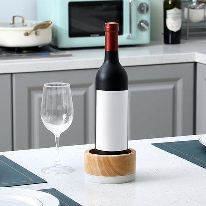 Baderke 2 Pcs Wood and Marble Wine Bottle Coaster Set, Wine Holder for Champagne Bottles and Any Occasion