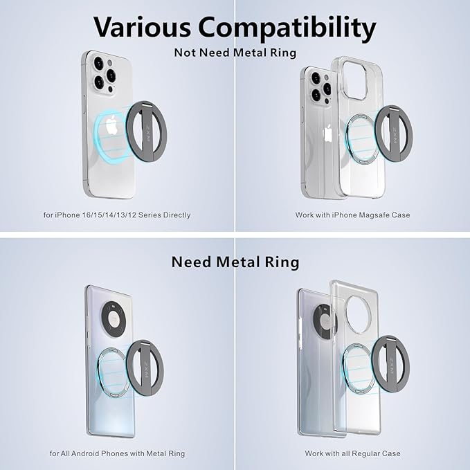 ZXM Magnetic Phone Kickstand for Magsafe, Phone Kickstand Attachment, X1 Magsafe Stand for iPhone 16/16 Plus/16 Pro/16 Pro Max,15/14/13/12 Series&Huawei,Samsung
