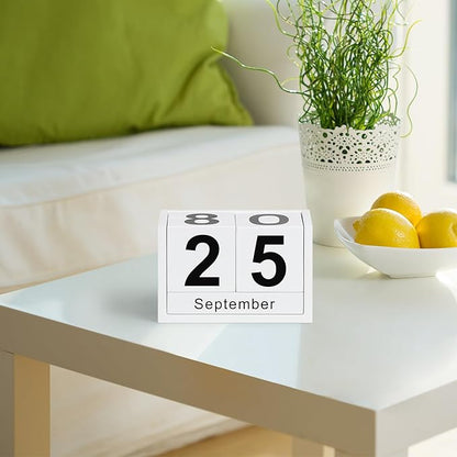 Wooden Block Calendar for Desk, Small Size Daily Desktop Perpetual Desk Calendar, Cute Date Display Desk Accessories for Home Office Decor, Teacher, Classroom, Reusable Yearly, White
