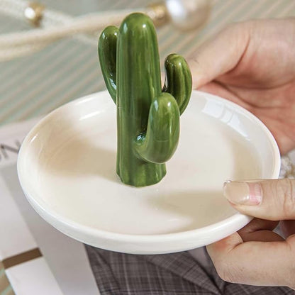 Cactus Ring Holder Dish, Ceramic Jewelry Tray Trinket Dish for Necklace Keychain Organizer, Cute Funny Birthday Wedding Mothers Day Gift for Women Friends Girls