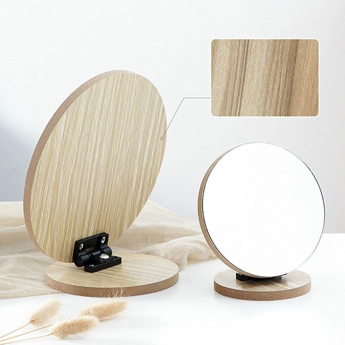 Aestivate Oval Compact Table Mirror - Wood Framed Desktop Mirror with 90 Degree Rotation for Makeup & Cosmetic