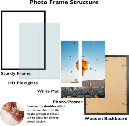 20x28 Picture Frame with 18x24 Mat Set of 2, Display Photo 18x24 with Mat or 20 x 28 Without Mat, Wall Hanging Large 20 by 28 Poster Frame with Plexiglass, 2 Pack, Black