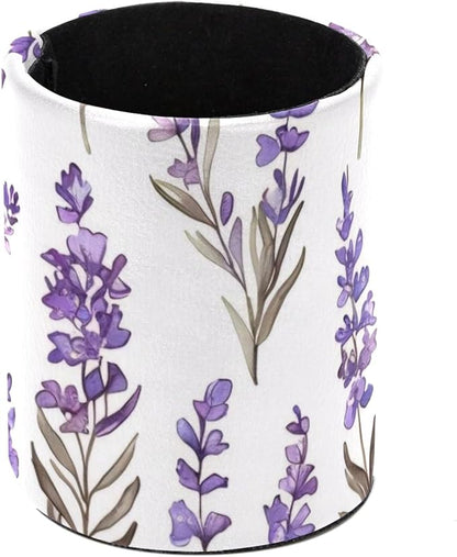 Cute Lavender Purple Pattern Pen Pencil Holder for Desk, Pen Pencil Cup Table Stationery Organizer Makeup Brush Holder for School Home Office Supplies