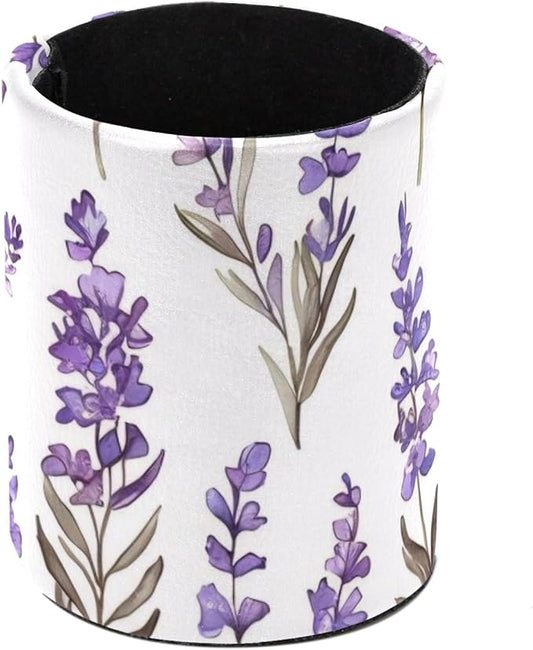 Cute Lavender Purple Pattern Pen Pencil Holder for Desk, Pen Pencil Cup Table Stationery Organizer Makeup Brush Holder for School Home Office Supplies