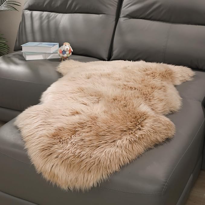 OGLAND Genuine Fluffy Sheepskin Rug, Shaggy Wool Fur Lambskin Throw Pad for Bedroom Living Room Carpet Sofa Cover Chair Side of The Bed Couch Bench Dog Pray Cushion Mat