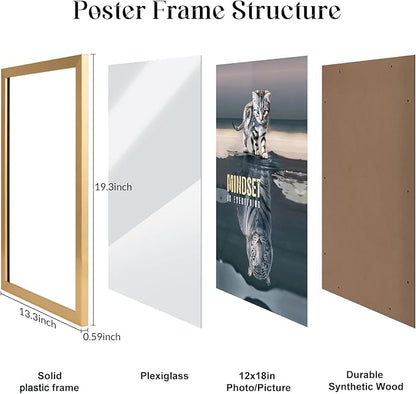 12x18 Gold Picture Frame, Ornate 18x12in Poster frame, 12 by 18 Canvas Frame, Large Gallery Family Concert Portrait Landscape Photo Wall Frame, Anniversary/Birthday/Wedding/Thank you/Christmas Gift
