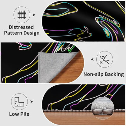 Abstract Colorful Lines Rug 3x5 Small Area Rugs Minimalist Art Design Rugs Soft Faux Wool Washable Non Slip Carpet for Teens Boys Girls Kids Room Living Room Bedroom Entry Floor Mats