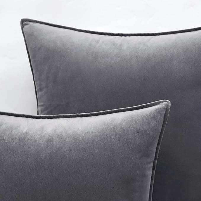 MIULEE Pack of 2 Decorative Velvet Throw Pillow Cover Soft Pillowcase Solid Square Cushion Case for Sofa Bedroom Car 20x20 Inch Dark Grey