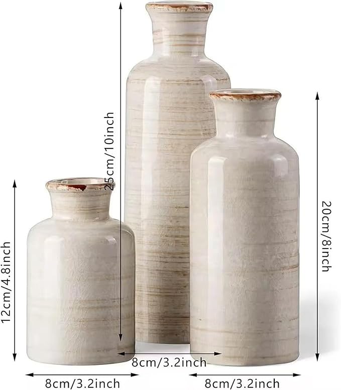 Ceramic Flower Vase Set of 3 - Small Porcelain Vase Set,Modern Minimalist Smooth Ceramic Table Flower Vases for Home Decor,Decorative Centerpiece for Living Room,Bedroom,Dining Table,Fireplace Mantle