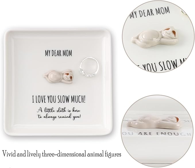 HOME SMILE Sloth Jewelry Dish Tray-Birthday for Mom-Mom I Love You Sloth Much,Cute Small Sloth Unique Presents for Mama Bonus Step Mothers Stocking Stuffers from Daughter