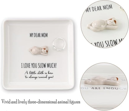 HOME SMILE Sloth Jewelry Dish Tray-Birthday for Mom-Mom I Love You Sloth Much,Cute Small Sloth Unique Presents for Mama Bonus Step Mothers Stocking Stuffers from Daughter