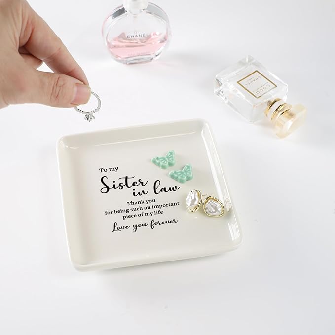 HOME SMILE Sister in Law Christmas Gift-Butterfly Ring Dish Jewelry Tray-Wedding Birthday Thanksgiving Gifts for Siter in Law-Thank You for Being Such An Important Piece