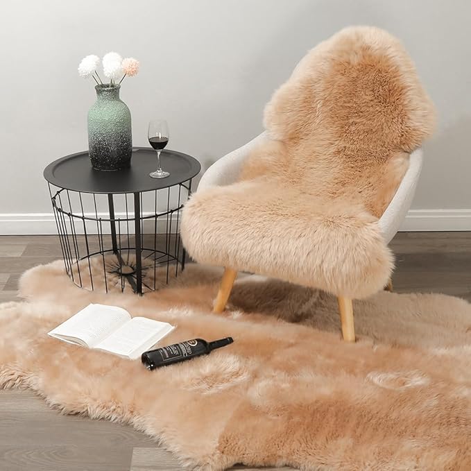 OGLAND Genuine Fluffy Sheepskin Rug, Shaggy Wool Fur Lambskin Throw Pad for Bedroom Living Room Carpet Sofa Cover Chair Side of The Bed Couch Bench Dog Pray Cushion Mat
