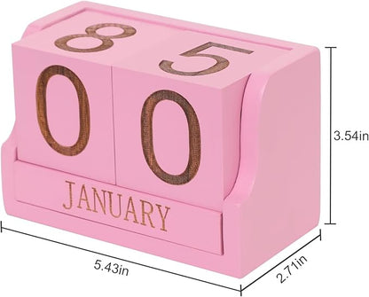 Wooden Desk Calendar,Desk Calendar Blocks for Teachers,Office Perpetual Date Block Small Home Desktop Decor Chic Vintage Month with Number Cubes Display Rustic Decoration (Sakura Pink)