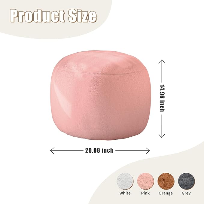 Round Stuffed Pouf Ottoman for Foot Rest, A Round Modern Foam Filled Poufs, Floor Chair for Living Room, Nursery, Dorm,Outdoor, A Soft Modern Foot Stool Perfect to Rest Your Feet (Pink, 20Inch)