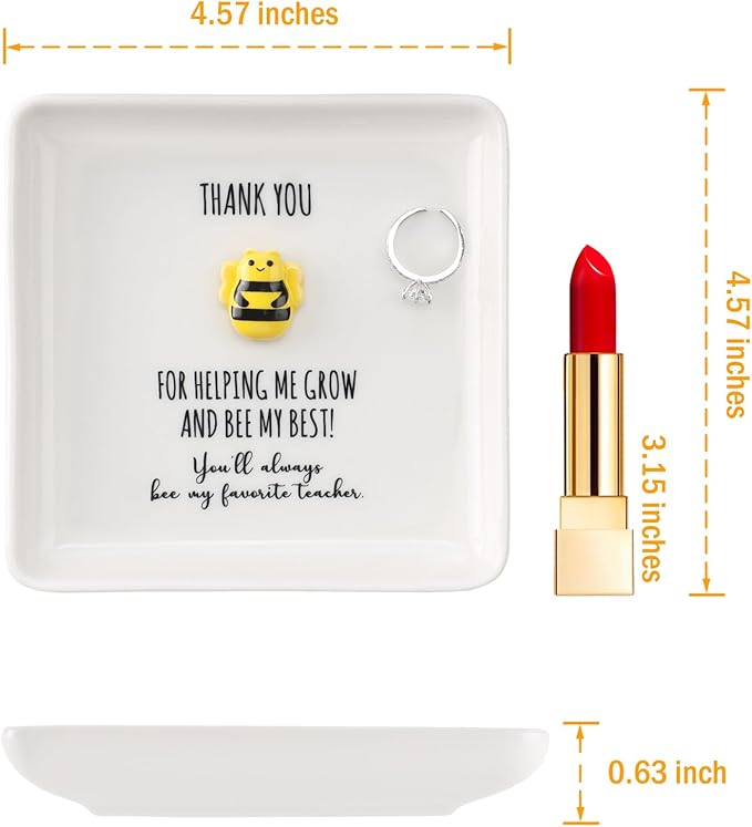 HOME SMILE Christmas Gifts for Women Teacher Bulk- Bee Ring Dish Jewelry Tray-Teachers Day Graduation Appreciation Thank You School Gifts-Stocking Stuffers for Teacher Under 10