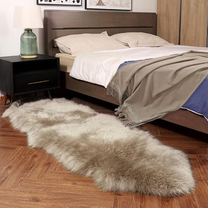 Premium Genuine Fur Sheepskin Rug Real Australia Sheepskin Natural Luxury Fluffy Lambskin Fur Area Rug Seat Covers for Kids Bedroom Sofa Chair Cover (Creamy Gray, Double Pelt/2ft x 6ft)