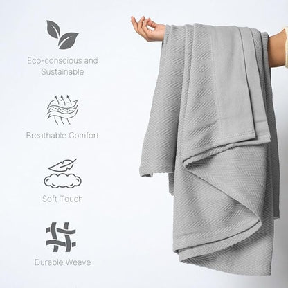 100% Cotton Herringbone Blankets, 108"X90" King, Throw Blanket for Bed All Season Cotton Blanket, Cozy Blanket,Throws & Bed Blanket, Throw Blanket for Couch, Modern Home Decor -Scottish Grey