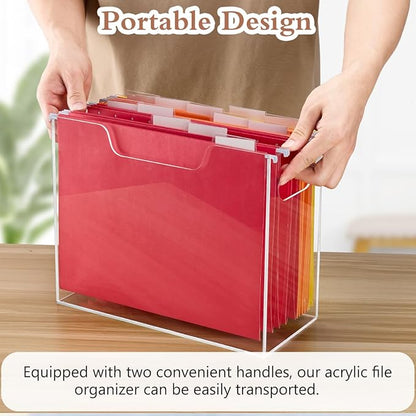 Jumyee Acrylic File Folder Organizer，Clear Hanging File Organizer Box for Letter Size/A4, Portable Desktop File Storage box for Desk Home Office School -1 Pack