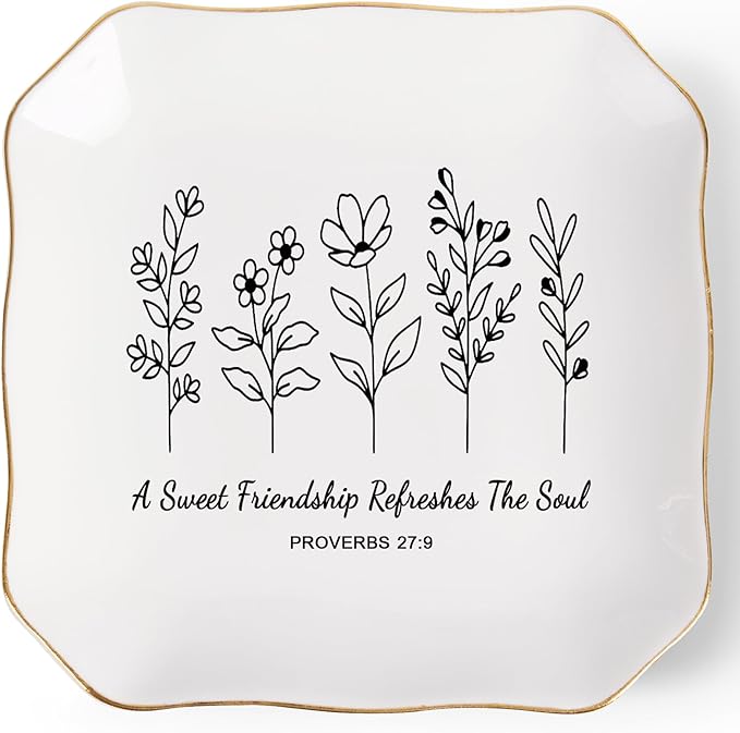 Friendship Gifts for Women Jewelry Dish Trinket Tray - A Sweet Friendship Refreshes The Soul, Christian Birthday Gifts for Women Best Friend Christmas Mothers Day Religious Gift