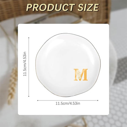 Initials Ring Dish Jewery Tray with Personalized M Monogrammed, Decorative Trinket Dish for Rings Earrings Necklaces Bracelet Watch Keys, Women Wife Friend Birthday Wedding Christmas Gifts