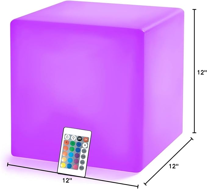 LOFTEK 12-inch LED Cube Lights: Rechargeable RGB Colors Changing Light with Remote Control, IP65 Waterproof LED Furniture Stool Table, Night Lighting for Home Outdoor Pool Bar Party Decor