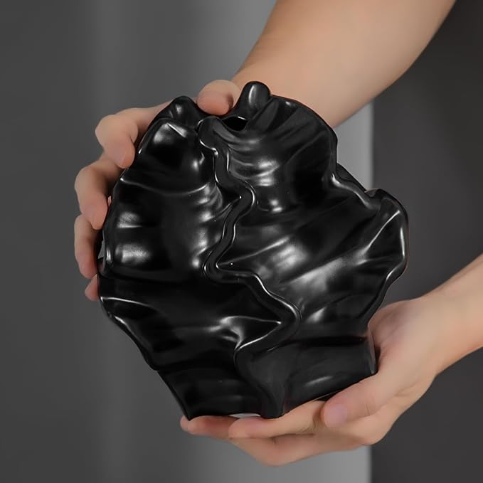 Tongyu Home Ceramic Black Artistic Coral Vase, Wabi-Sabi Modern Decor Sculpture for Home, Unique Centerpiece for Living Room, Bedroom, Office