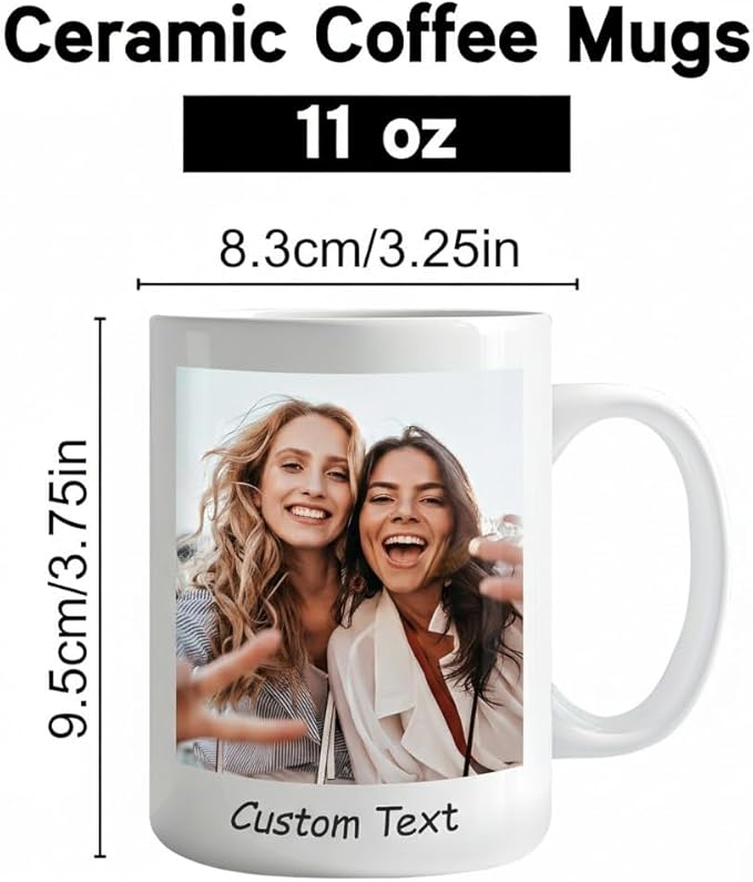 Custom Coffee Mug, Customizable Coffee Cups with Pictures Personalized Ceramic Mug for Gifts Novelty Personalized Mugs for Friends (White)