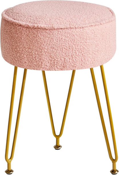 IBUYKE Teddy Velvet Round Footrest Stool Ottoman, Makeup Vanity Stool Side Table, Velvet Dressing Table Seat, Pouf Couch Stool, for Living Room Bedroom, Pink WBD009P