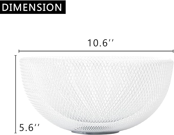 IBWell Metal Wire Woven Fruit Storage Bowl Basket for Kitchen, Large Black Mesh Fruit Stand, for Apple, Pineapple, Banana, Orange, Lemon, Pear, Strawberry, Watermelon (White, Large)