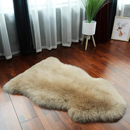 LLB Genuine Sheepskin Area Rug Wool Rug Fur Carpet Fluffy Shaggy Fur Rug for Living Room Kids Bedroom Real Sheepskin Throw Lambskin Rugs Sofa Mat Chair Seat Covers (Tan, 2 x 3 ft Sheepskin)