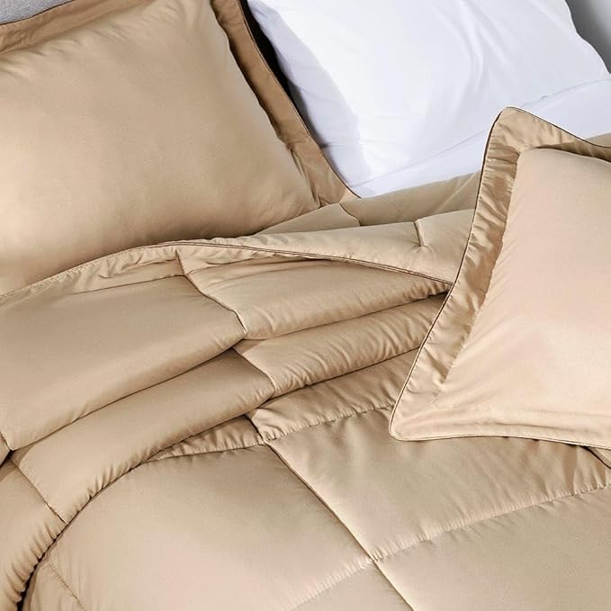 PeachSkinSheets Night Sweats: The Original 1500TC Soft Super Twin/XL Twin Oversized Comforter Set Almond Ivory