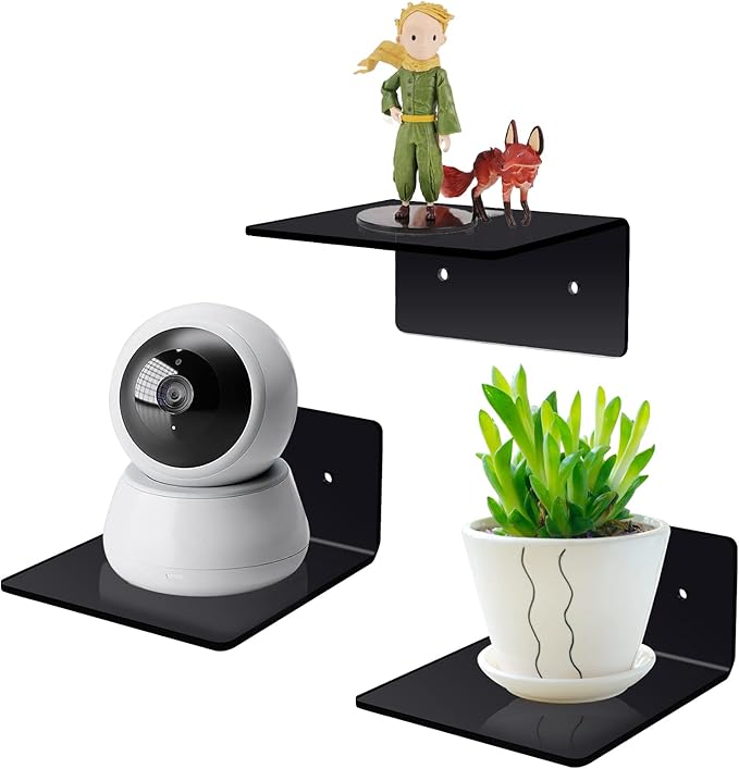 3 Pack Small Floating Shelves for Wall, 4'' Acrylic Mini Wall Shelf for Bedroom, Bathroom, Living Room, Office (2 Types of Installation)