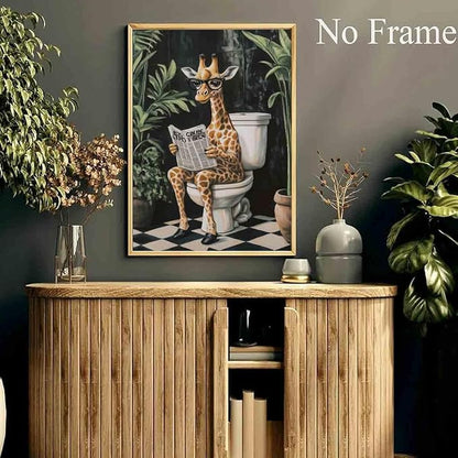 Giraffe Bathroom Wall Art Funny Giraffe Wall Art Funny Animal Reading Poster Unique Animal Paintings Green Plants Painting Tropical Rainforest Pictures Bathroom Living Room Decor 16x24inch No Frame