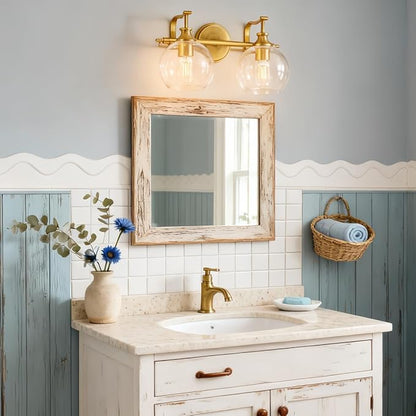 ANDY STAR Gold Bathroom Light Fixtures, 2-Light Brass Vanity Light, Modern Sconces with Globe Clear Lampshade, Farmhouse Bathroom Lighting Fixtures Over Mirror with Metal Lamp Body, E26 Base