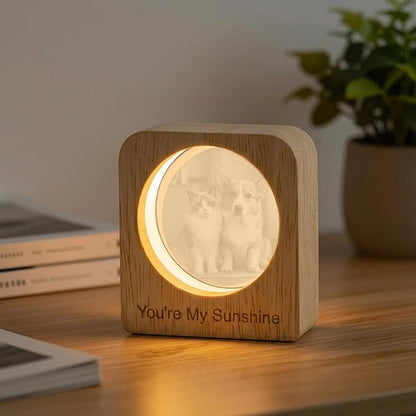 Custom 3D Crystal Photo Night Light Personalized Photo Crystal Ball Engraved Picture Lamp with Wood Base Memorial Gift for Pets Family Couple Birthday Valentine's Day (Style 1)