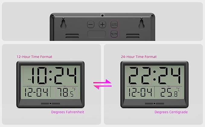 Digital Wall Clock Battery Operated, 8 Inch Small Wall Clock with Large Display, Temperature and Date | Simple Desk Clock | Silent Wall Mount Digital Clock for Bedroom, Kitchen, Living Room, Office