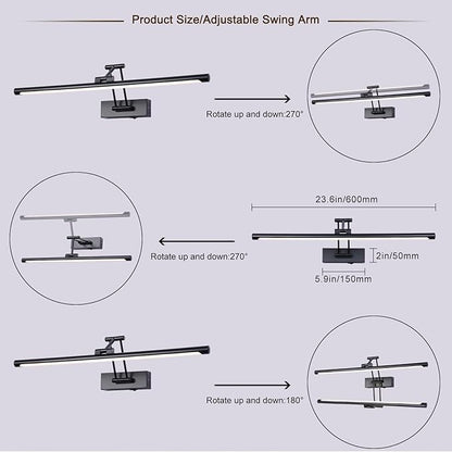 LED Battery Operated Picture Lights with Remote Wireless Art Lighting for Wall 23.6 Inch Rechargeable Painting Light Black Frame Lights Dimmable 3CCT Gallery Light for Library Portrait