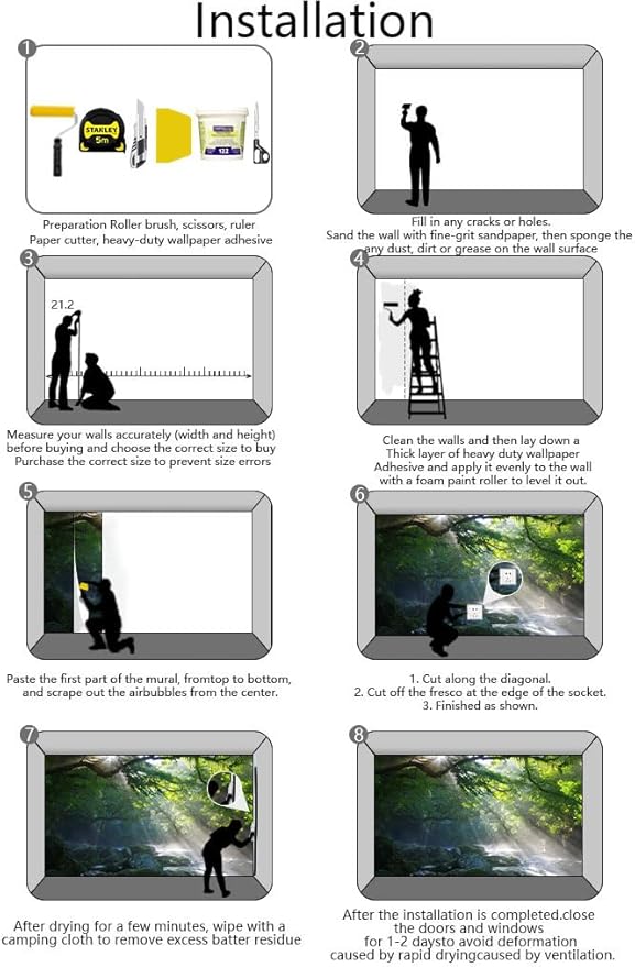 Mountain Stream and Beams of Light Mural with Sunlight Shining on The Running Water in The Forest Wall Mural, Non-self-Adhesive Wallpaper（Non-self-Adhesive）