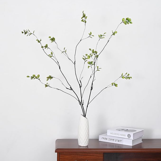 3pcs Artificial Ficus Branches Greenery for Vase, Faux Silky Eucalyptus Stems, Tree Twig for Home, Office, Banquet Decor (A-Green)