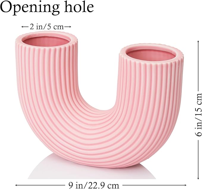 Pink Vase Home Decor, Decorative Ceramic Vase, Cute Pink Flower Vases for Centerpieces, Unique Flower Vases for Bouquet, Medium