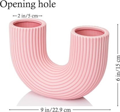 Pink Vase Home Decor, Decorative Ceramic Vase, Cute Pink Flower Vases for Centerpieces, Unique Flower Vases for Bouquet, Medium