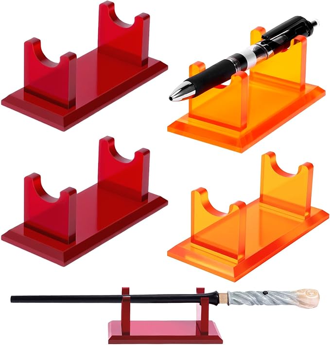 4 PCS Acrylic Pen Holder Display Stand, Fountain Pen & Ballpoint Pen Rack, Paintbrush Drying & Wand Display Stand, Organizer for Home, Office, School, or Store, Amber & Cherry
