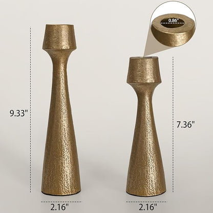 Iron Taper Candle Holder - Set of 2 Decorative Candle Stand, Metal Decorative Candlestick Holder for Wedding, Dining Table, Party Decoration (Gold)